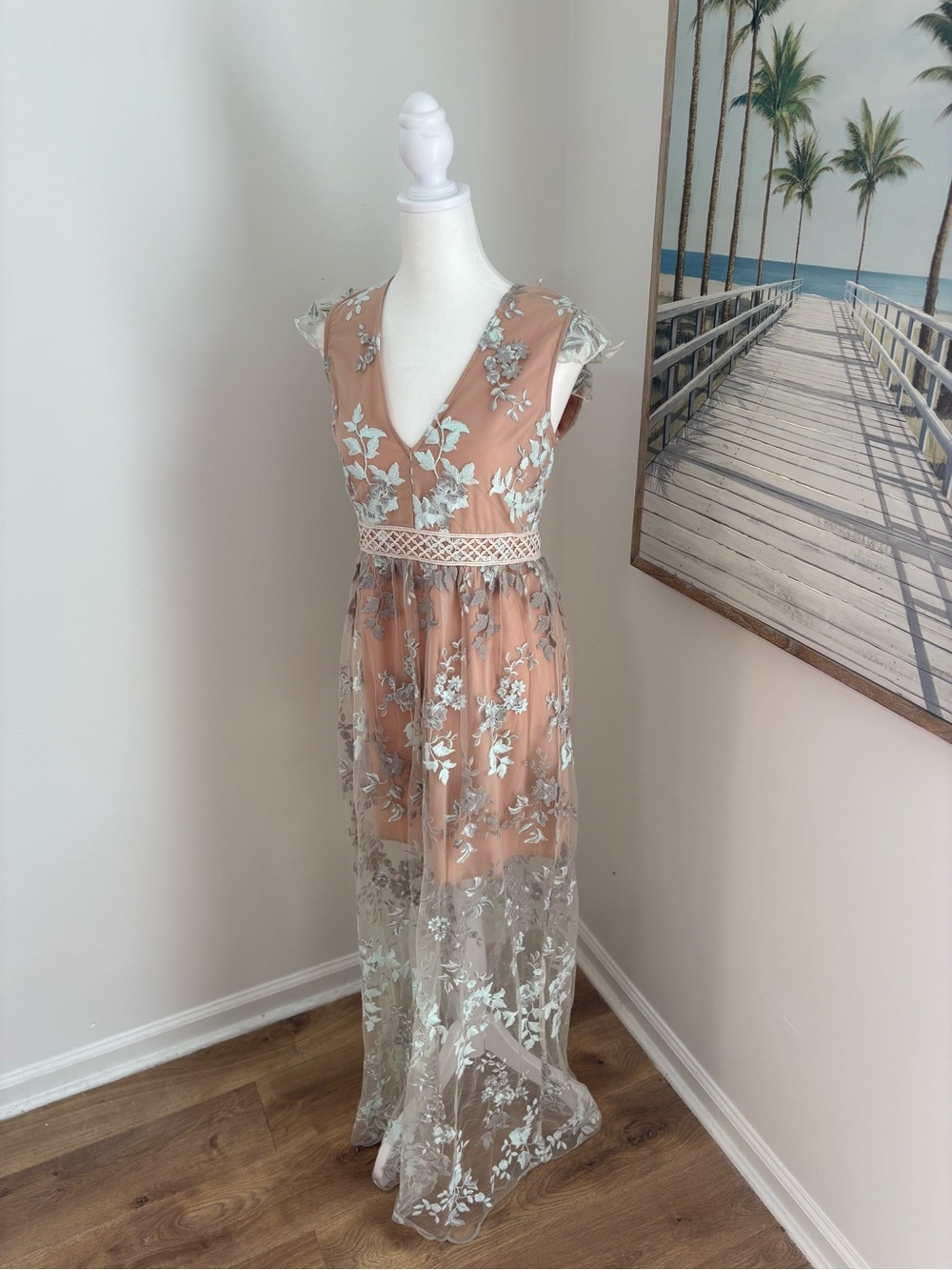 WAYF Oakley Sheer Embroidered V-Neck Maxi Dress - Picture 3 of 7